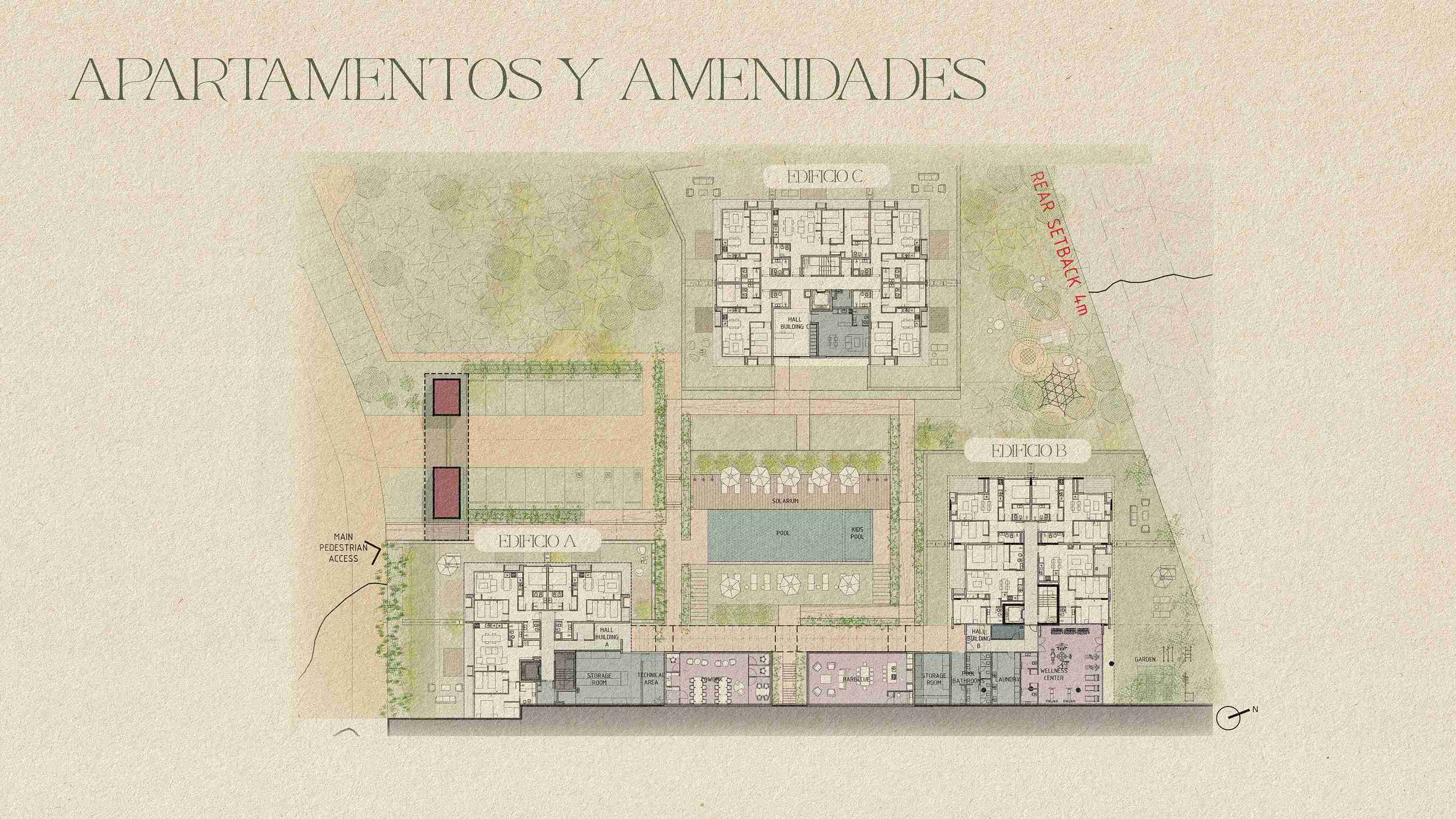 Dibujo Masterplan Apartamentos y Amenidades